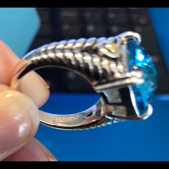 Stunning Effy blue topaz, silver and 18kt gold ring - Picture 7 of 9